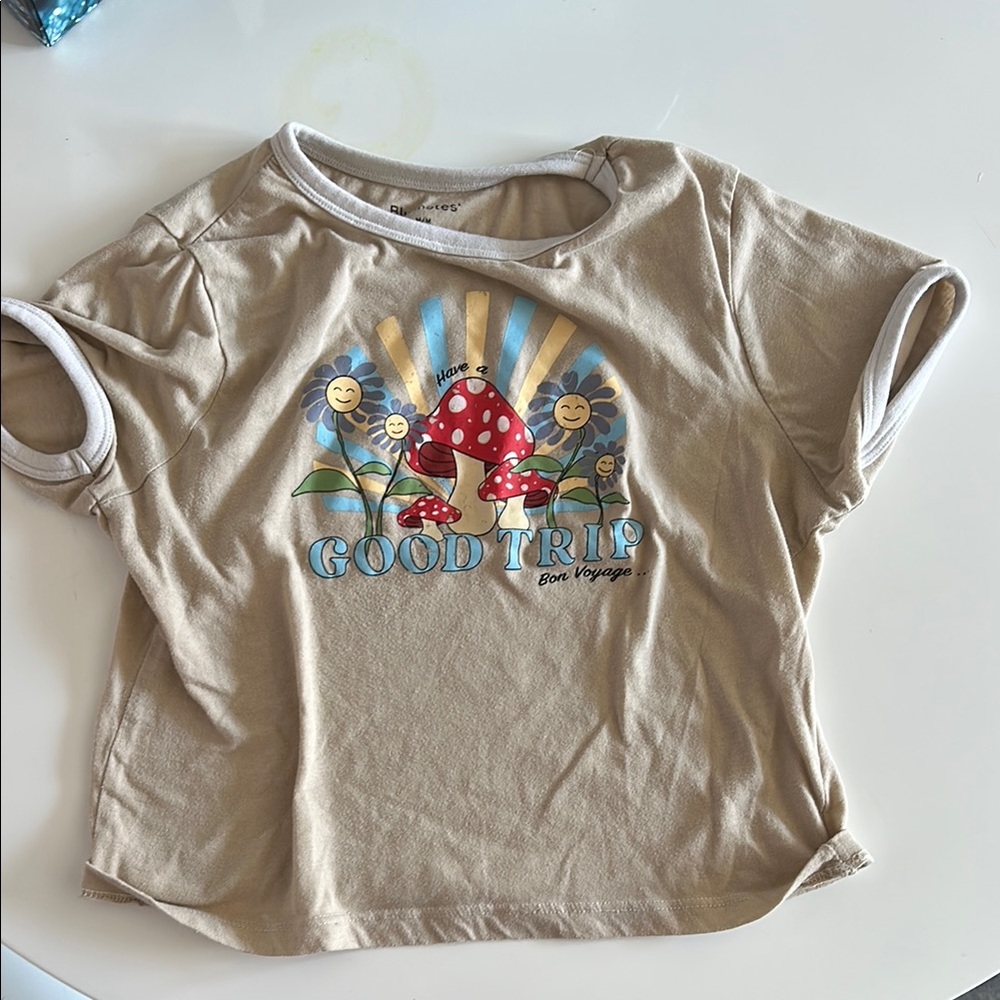 Tan and Red Short Sleeve Tee with Vibrant Graphic